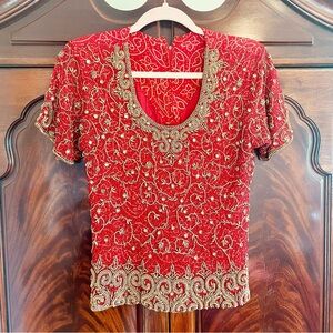 Exotic Beaded Red and Bronze Women's Blouse